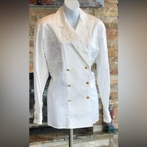 Escada Vintage Embroidered Blouse with Gold Buttons